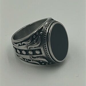 2295- Black Handmade Natural Stone Men's Ring Size 10 NWT
